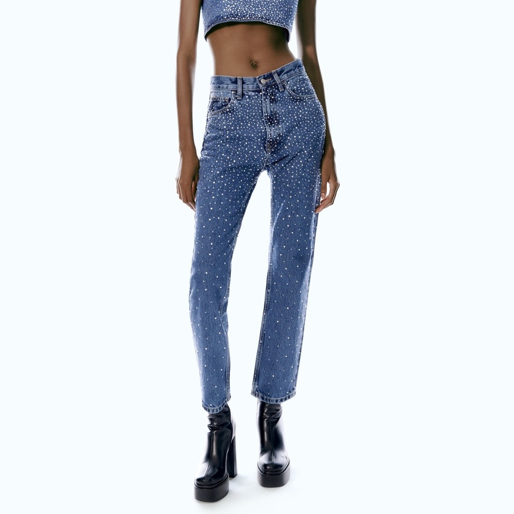 Zara rhinestone jeans never worn straight leg